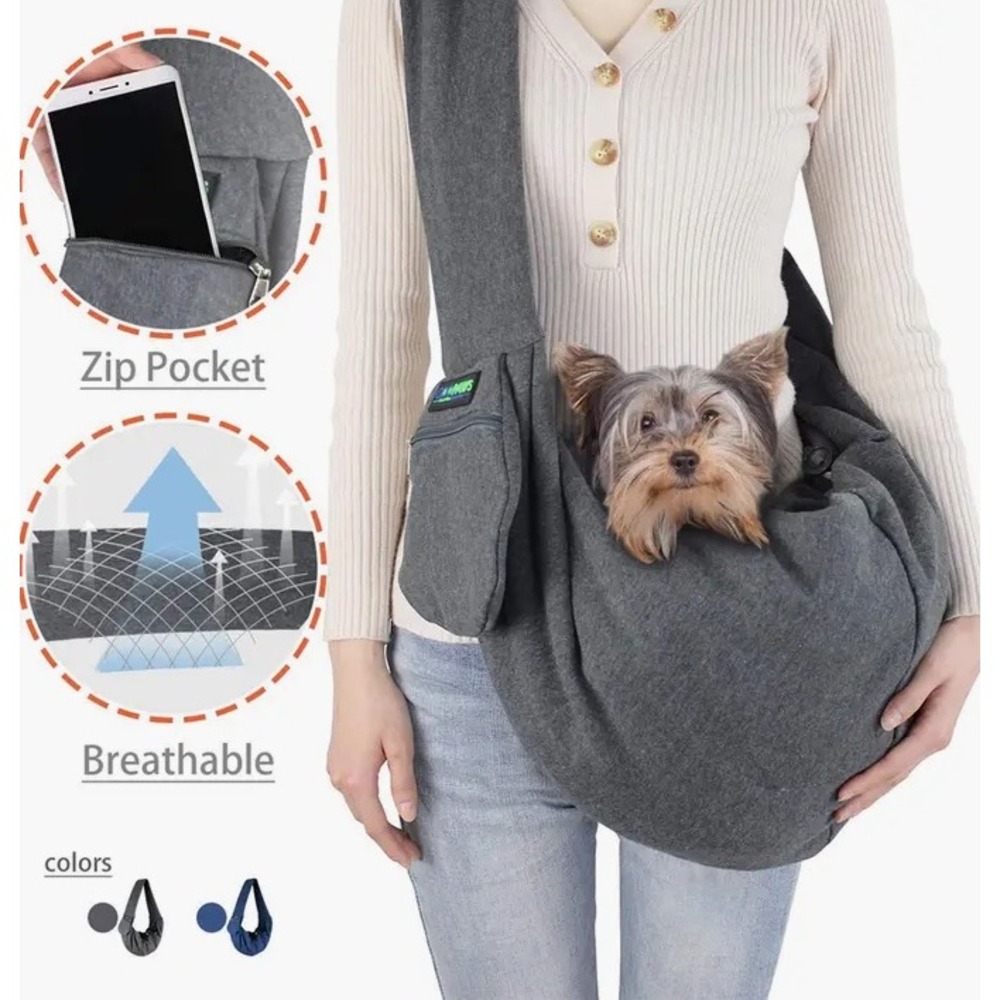 GOOPAWS Hand-free Comfy Pet Sling Bag Gray Dog Cat‎ Carrier Breathable Soft